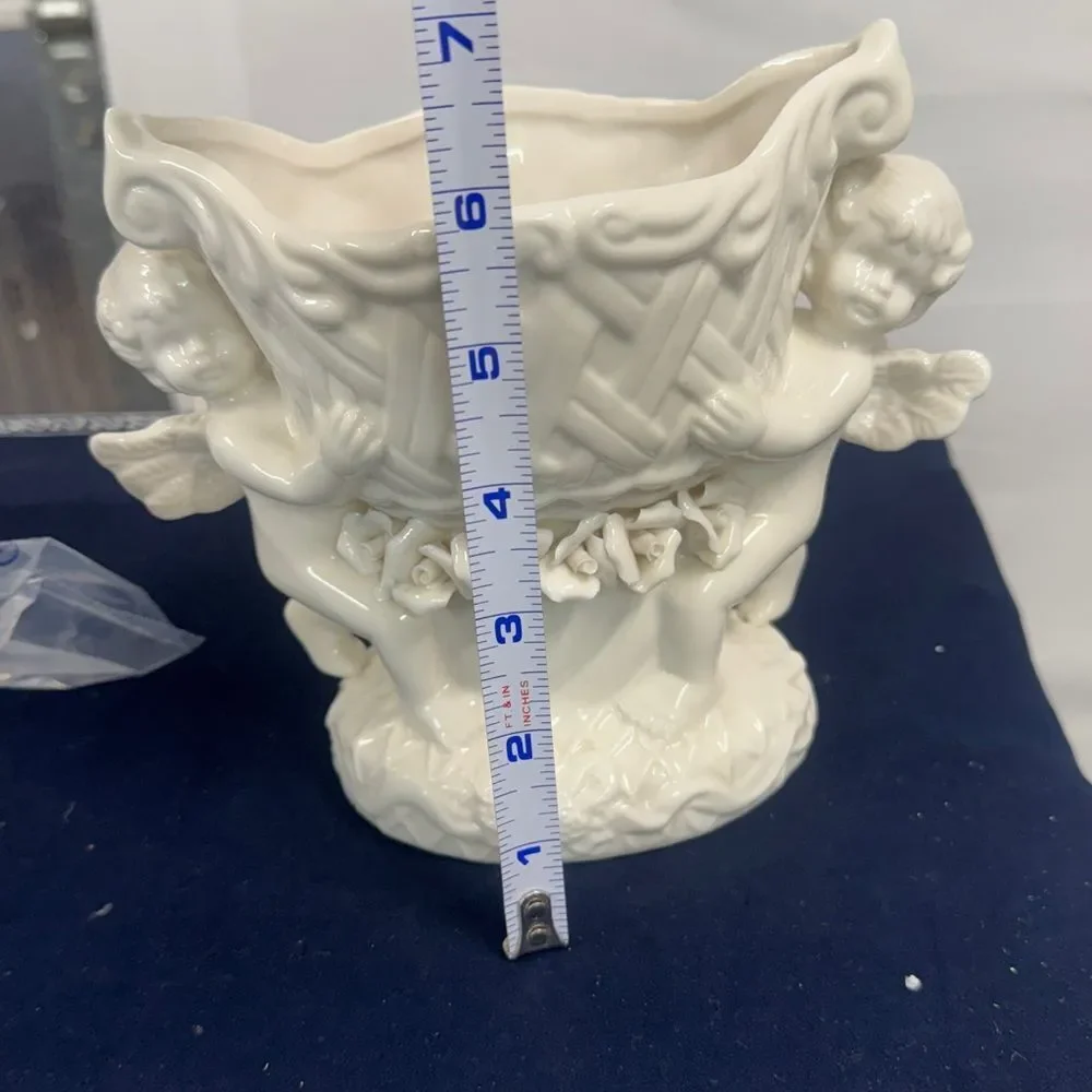 Vintage White Cherub Vase |Angel Figurine Planter | Romantic Mid-Century Ceramic